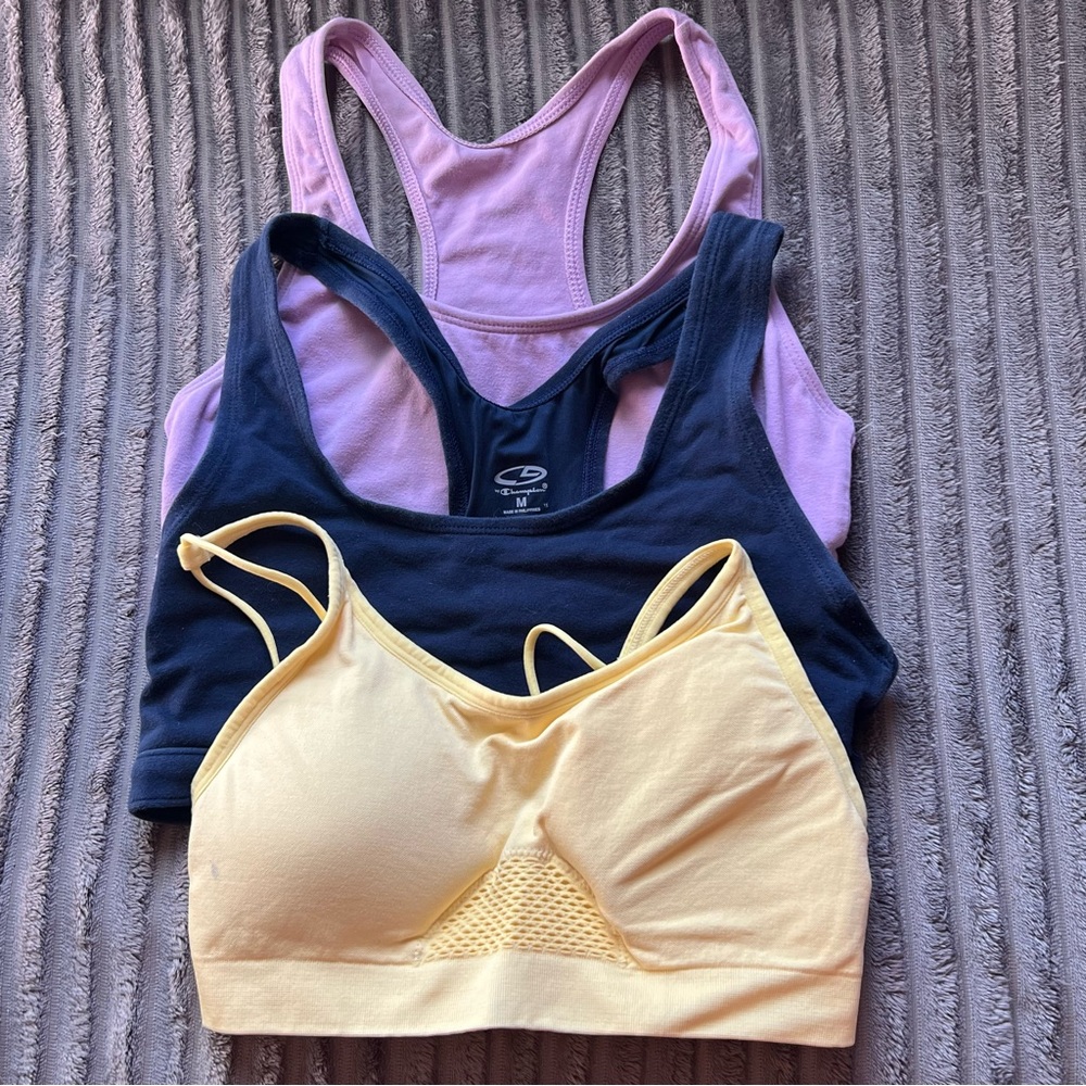 Lot of 3 Women’s Sports Bras Size Small Low Impact Champion Unbranded Activewear